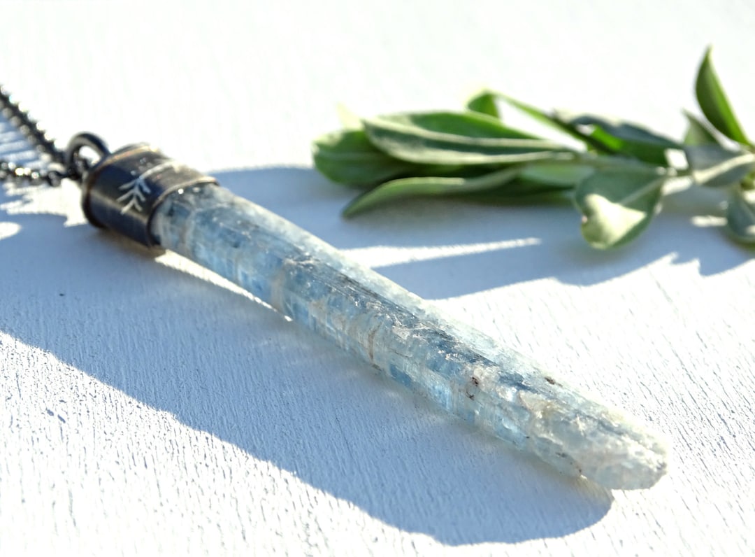 Long Kyanite Pendant, Mens Crystal Pendant, Blue Crystal Necklace Men