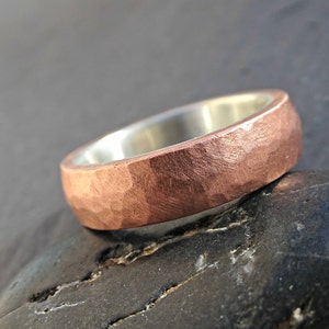 Unique Mens Ring Copper, Copper Wedding Ring Silver, Mens Wedding Band ...