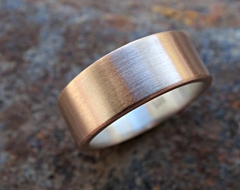 bronze wedding ring, mens ring bronze silver, mens wedding band, rustic wedding band, silver bronze ring, rustic mens ring anniversary gift