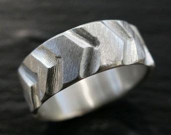carved chevron ring silver, unique men's wedding ring, handmade wedding band, silver tire tread ring, unique gift for men anniversary gift