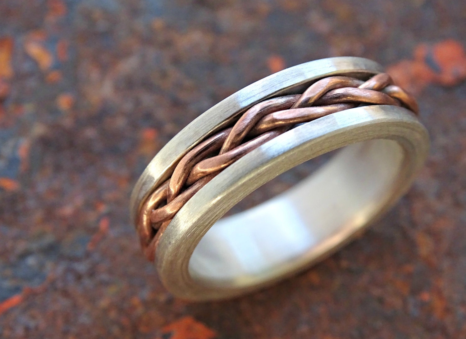 Braided Silver Ring Copper, Cool Wedding for Men, Viking Wedding