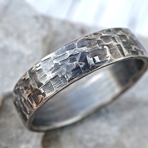 viking mens ring silver, industrial wedding band mens promise ring silver, forged silver band ring, cool mens ring unique structure image 2