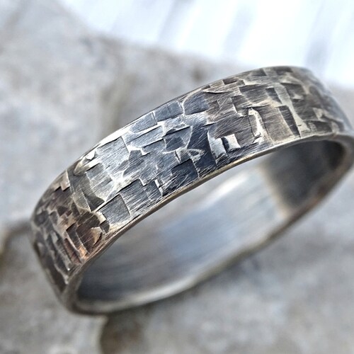 Viking Mens Ring Silver Industrial Wedding Band Mens Promise Etsy