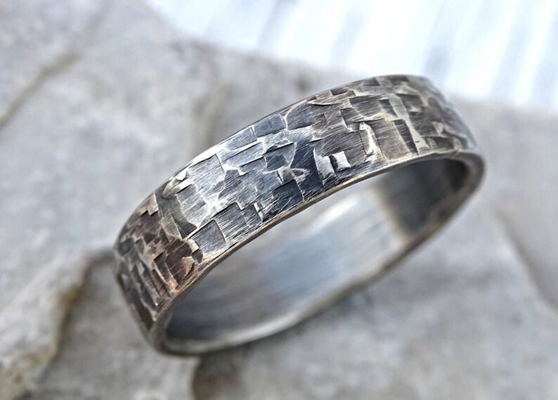 viking mens ring silver, industrial wedding band mens promise ring silver, forged silver band ring, cool mens ring unique structure image 2