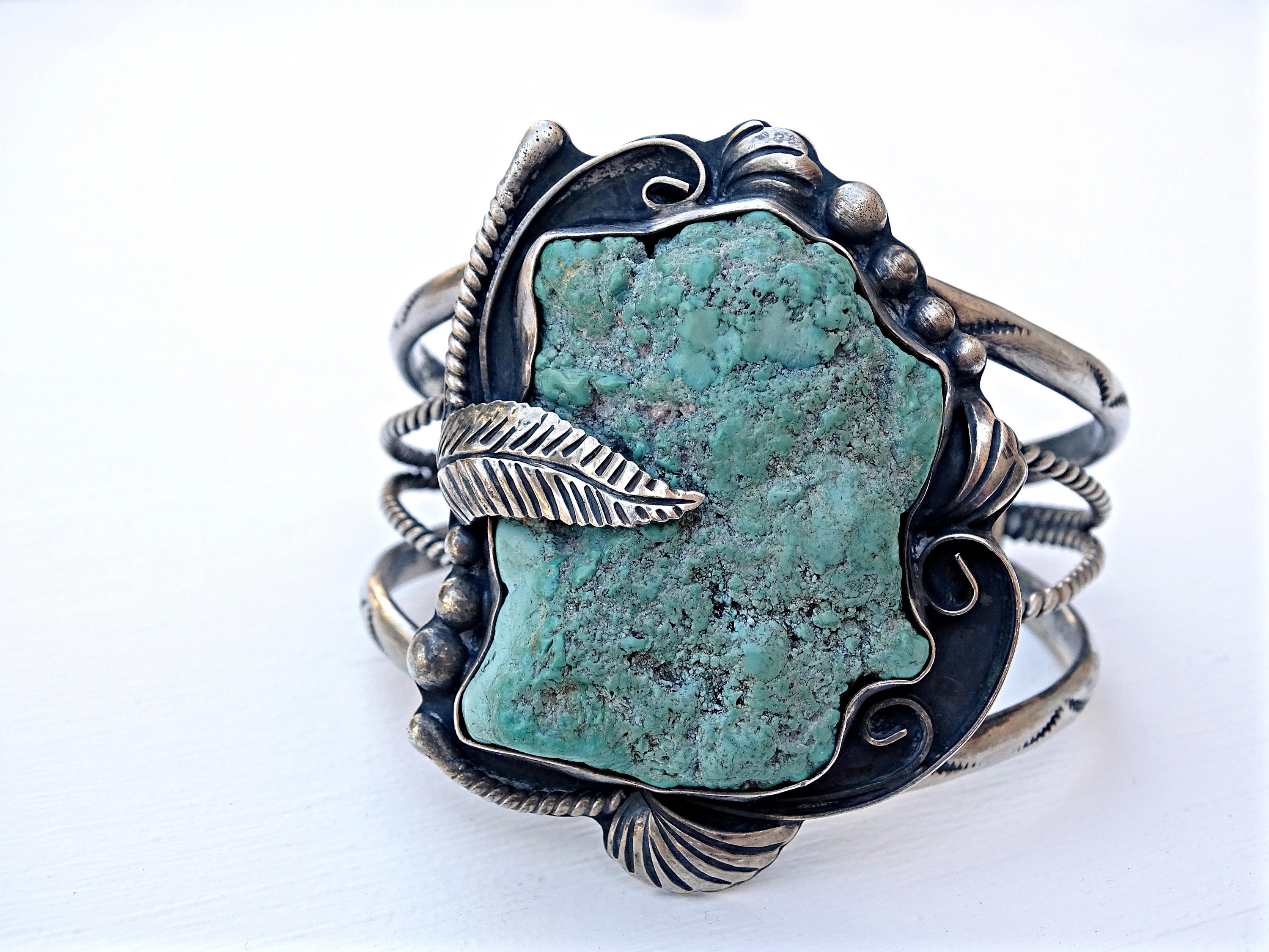Large turquoise cuff bracelet silver big mens cuff turquoise Etsy