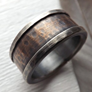 industrial wedding band men, promise ring for men, mens ring two toned, mens wedding ring mixed metal, silver bronze ring, unique mens ring