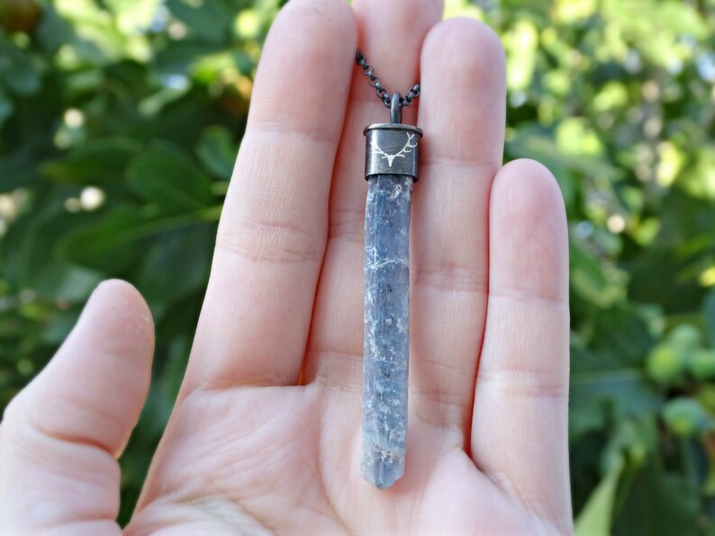 Long kyanite pendant mens crystal pendant blue crystal Etsy