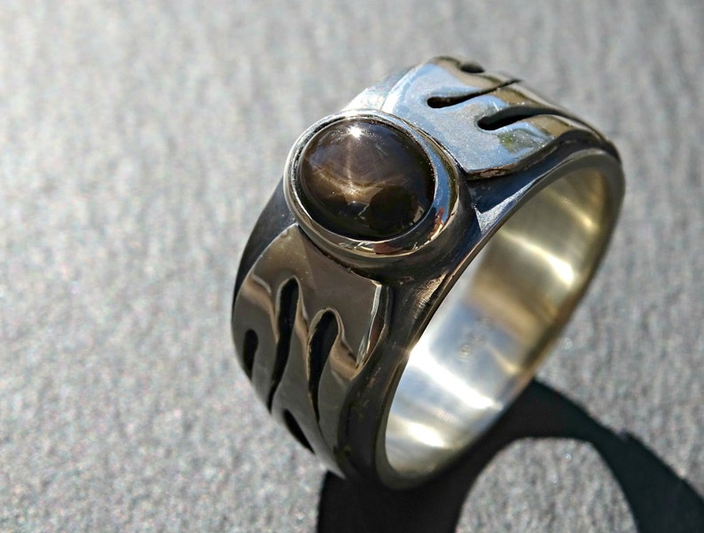 Black Star Sapphire Ring Unique Men's Ring Unique - Etsy