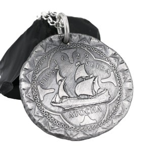 Atocha coin pendant silver, silver atocha coin necklace, silver shipwreck coin pendant, big mens coin pendant, unique gift for him