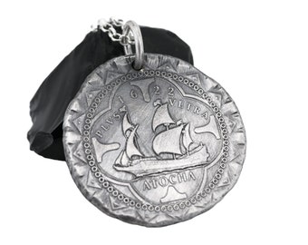 Atocha coin pendant silver, silver atocha coin necklace, silver shipwreck coin pendant, big mens coin pendant, unique gift for him