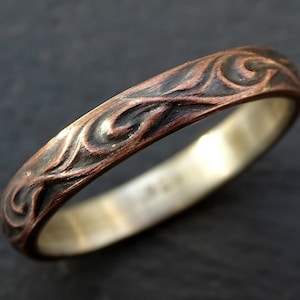 Textured Copper Wedding Ring: Sterling Silver Liner, Medieval Viking Band