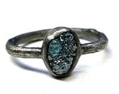 raw diamond engagement ring, women proposal ring, organic stone engagement ring, rough diamond twig ring, blue diamond ring, branch ring