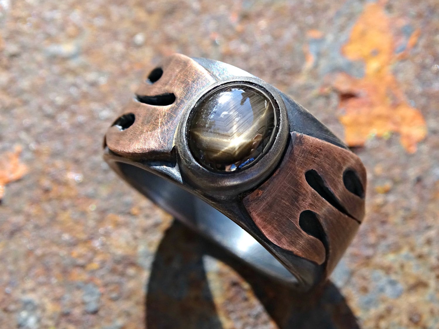 ビンテージ！シルバーリング　ブラックサファイア Unique Mens Ring Black Star Sapphire, Large Men's Silver and