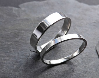 Sterling Silver Matching Wedding Band Set: Simple Promise Rings