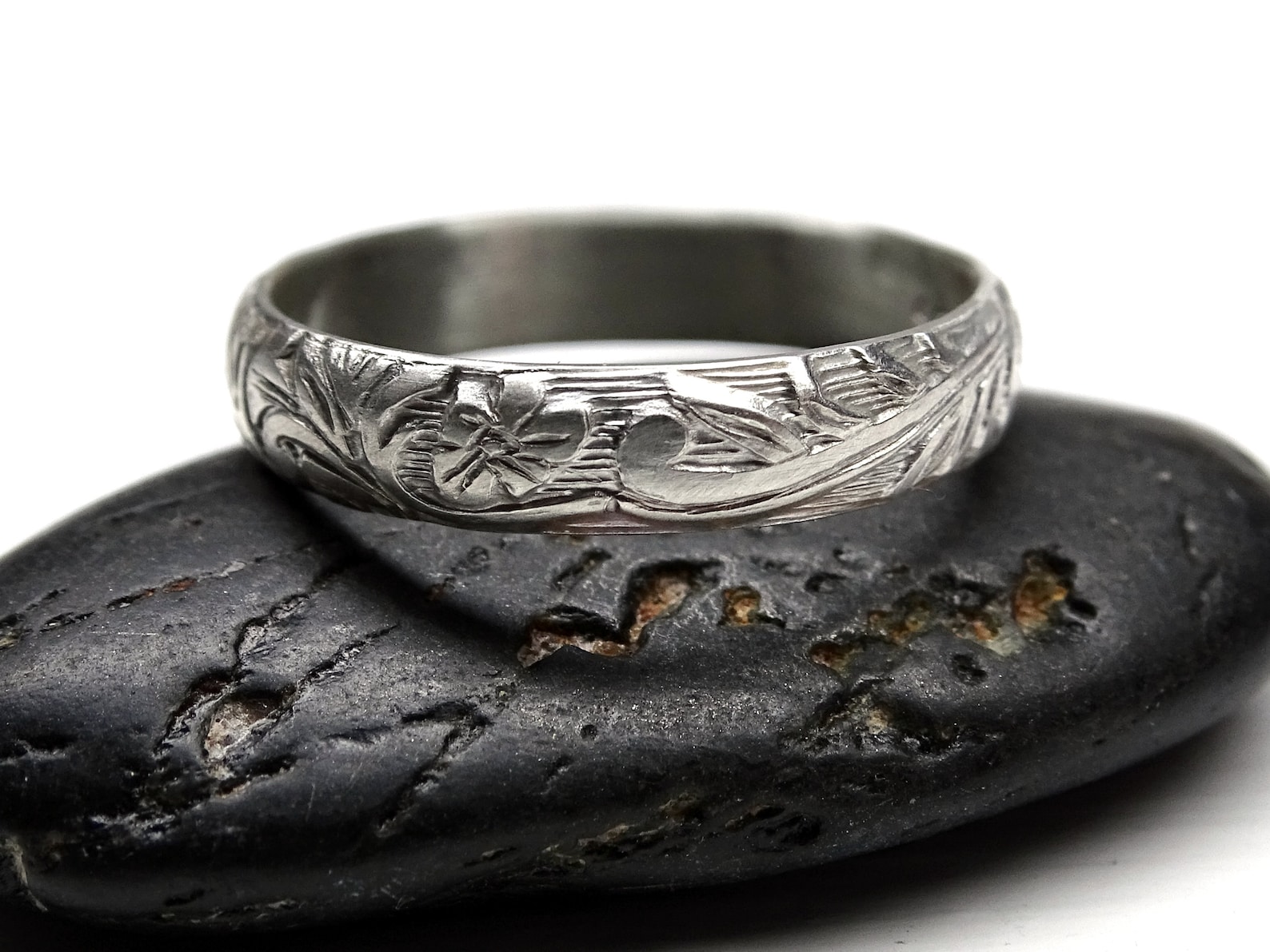 Pagan wedding band women medieval wedding ring silver flower Etsy