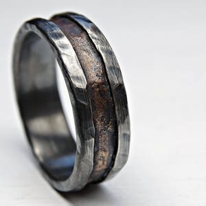 cool mens ring bronze, unique wedding band bronze silver, mens wedding band, mens engagement ring wood grain ring mens ring anniversary gift image 4