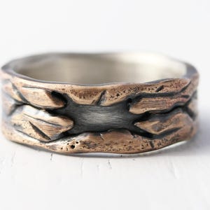 unique molten bronze silver band, rustic mens ring bronze, bronze wedding band for men, cool engagement ring, mens anniversary gift