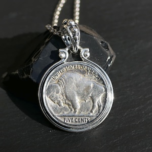 Indian head coin pendant silver, US silver coin necklace, 1923 buffalo nickel coin jewelry, layering necklace for him, anniversary gift