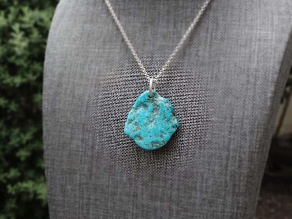Raw Turquoise Pendant Silver Mens 