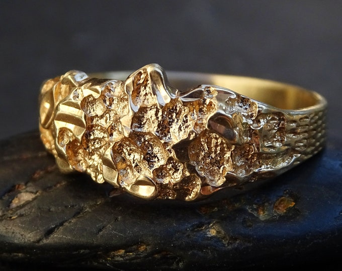 Slim Gold Nugget Ring, Solid 10k Gold Stacking Ring, Mens Pinkie Ring