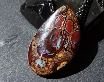 real Yowah opal pendant, Boulder opal necklace silver, unique opal pendant, mens opal pendant, anniversary gift for her, birthstone pendant