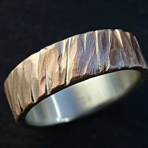 bronze wedding band men, unique mens ring bronze silver, rugged bronze ring, cool mens ring hammered, bronze anniversary gift for him