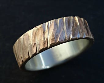 bronze wedding band men, unique mens ring bronze silver, rugged bronze ring, cool mens ring hammered, bronze anniversary gift for him