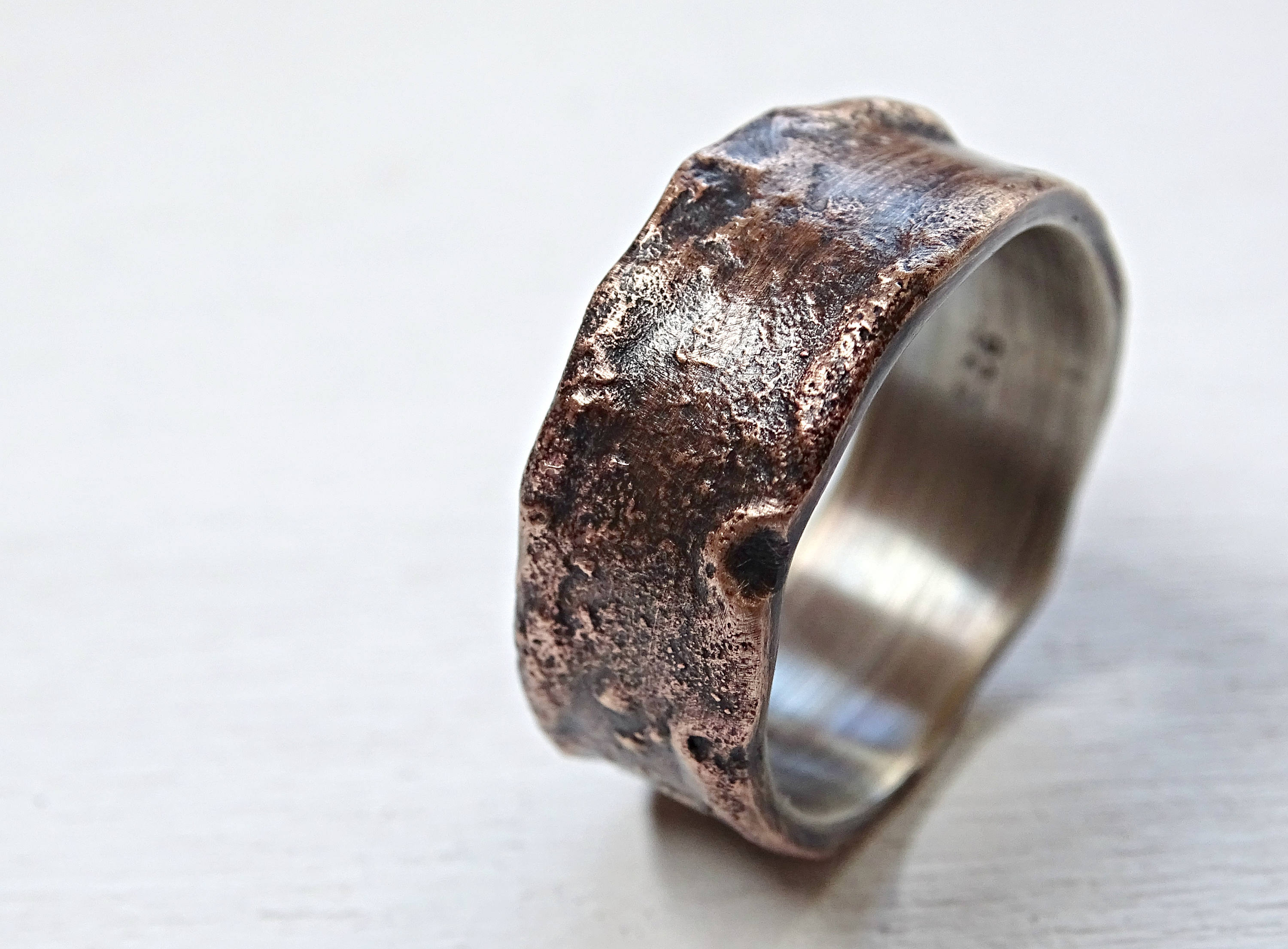 Molten bronze ring silver band unique mens ring bronze Etsy