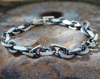 big mens bracelet black silver, heavy chain bracelet silver mens bracelet gunmetal chain bracelet, silver viking bracelet for men, mens gift