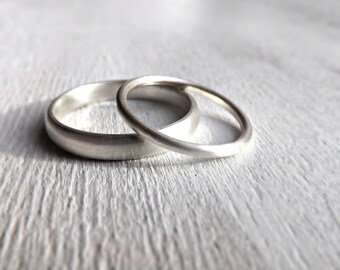 Sterling Silver Domed Wedding Band Set: His & Hers Promise Rings