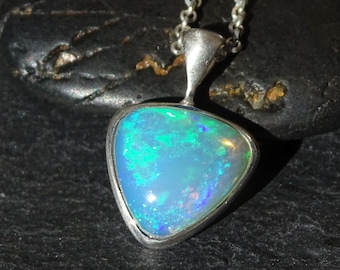 silver opal pendant, blue opal necklace silver, rainbow opal pendant for women, opal jewelry, perfect gift for women, birthstone jewelry