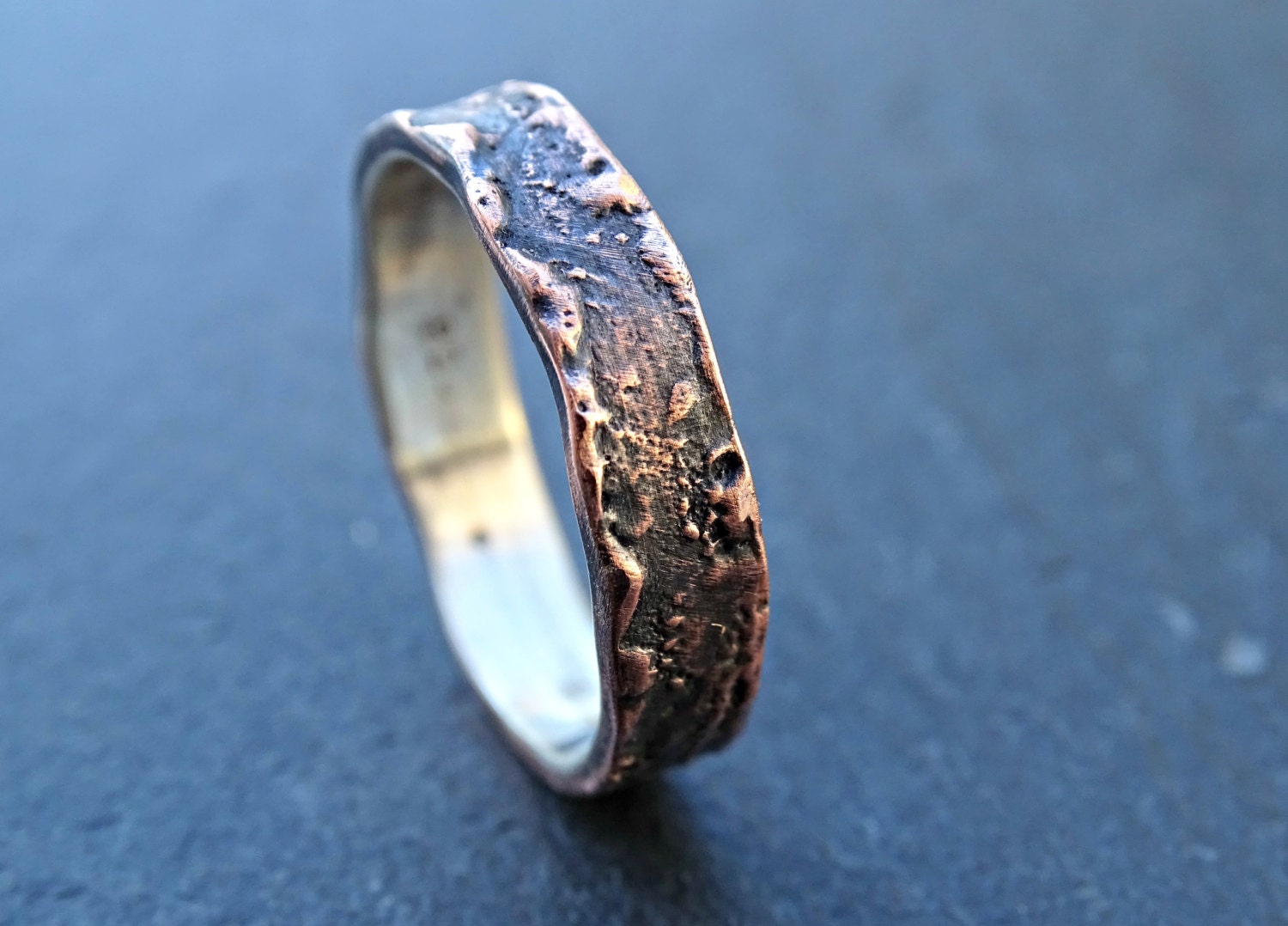 Copper Silver Ring Unique Mens Ring Copper Personalized Mens Etsy