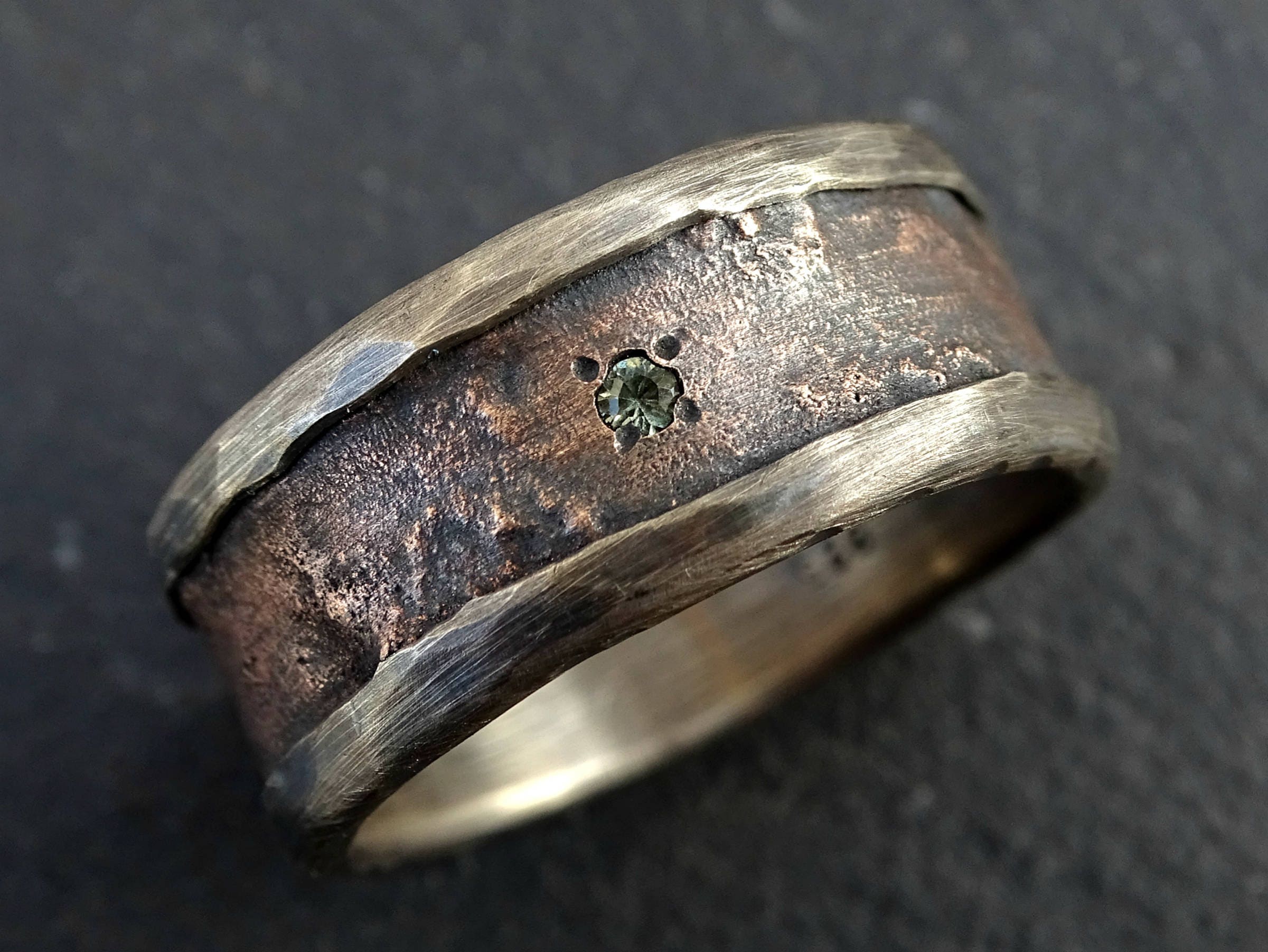 Bronze Band Silver Rustic Mens Wedding - Etsy