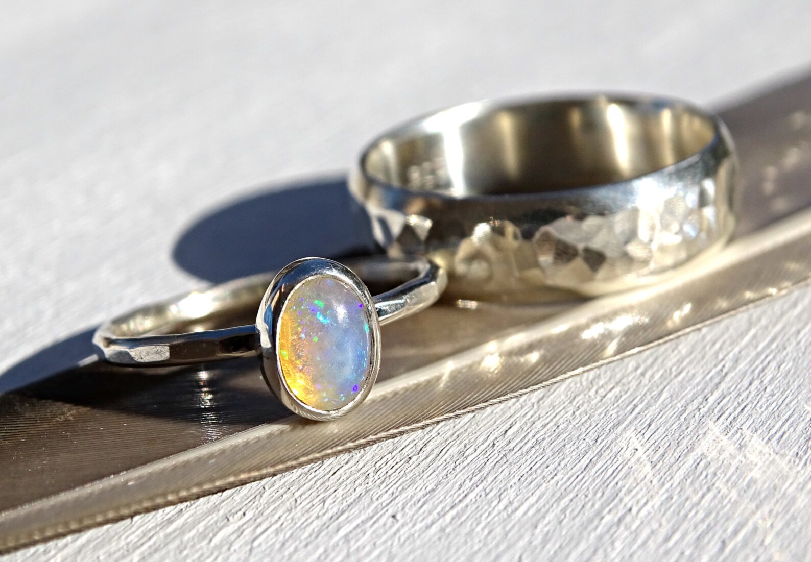Silver Opal Ring Set Opal Bridal Ring Set Opal Engagement Etsy