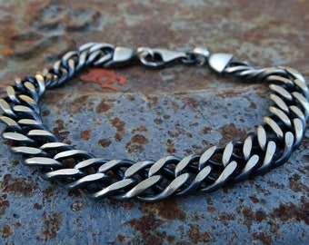 Oxidiertes Sterling Silber Kettenarmband: Schwere Herren Schmuck