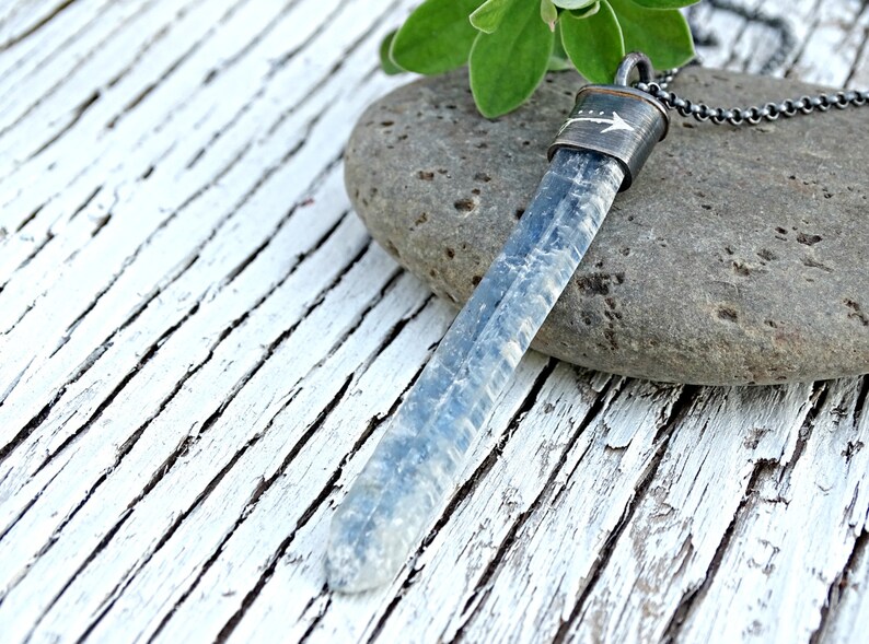 Long kyanite pendant mens crystal pendant blue crystal Etsy