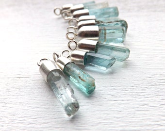 Raw Aquamarine Crystal Pendant: Sterling Silver Necklace, March Birthstone