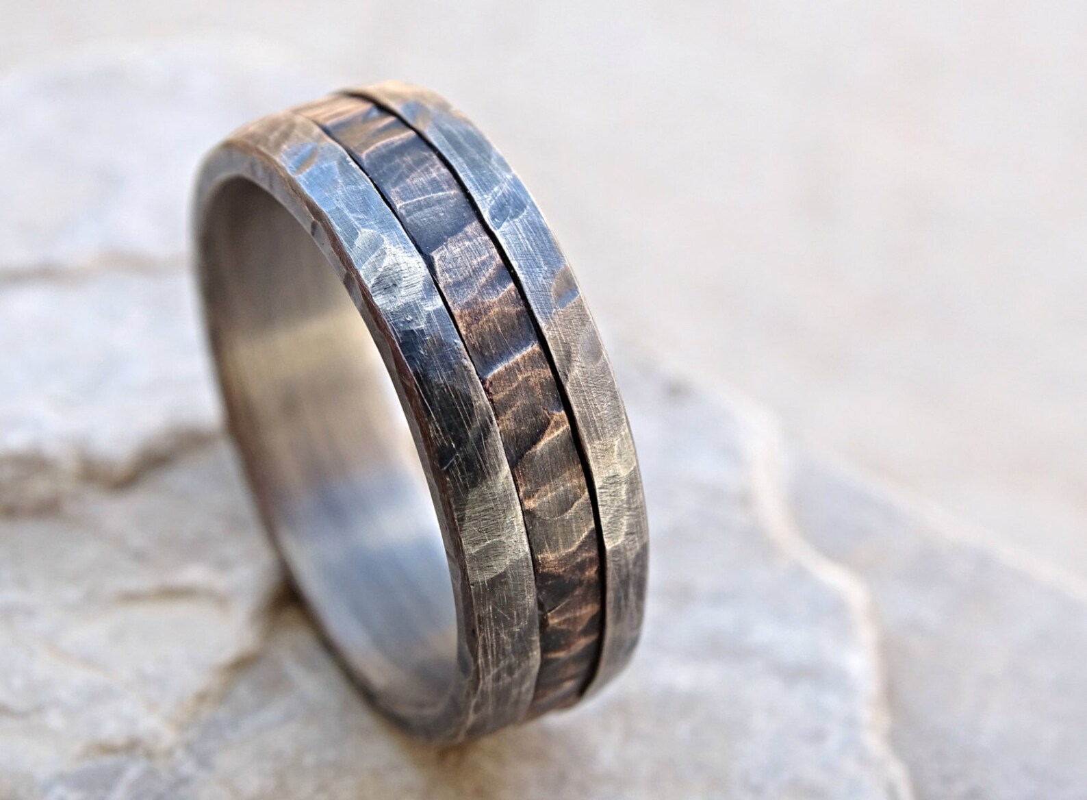 Cool Mens Ring Mixed Metal Mens Promise Ring Wood Grain Etsy