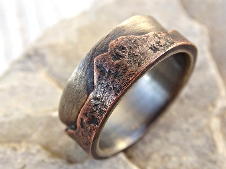 Rustic Mountain Range Ring Outdoor Wedding Ring Two Tone - Etsy