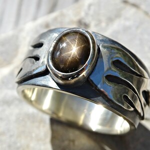 Black Star Sapphire Ring, Unique Men's Ring, Unique Wedding Band, Big ...