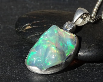 opal nugget pendant silver, welo opal necklace, rainbow opal pendant for women, October birthstone jewelry, unique anniversary gift for her