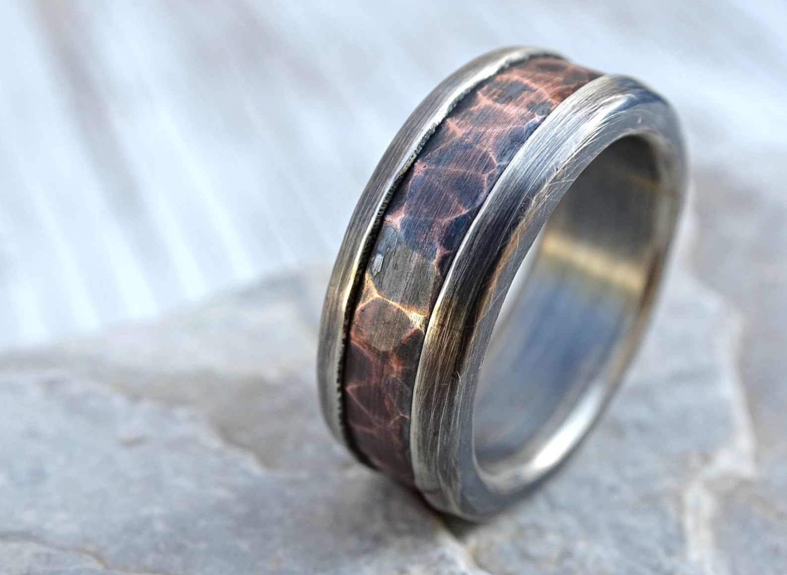 Chunky mens ring copper mens wedding band bold silver Etsy