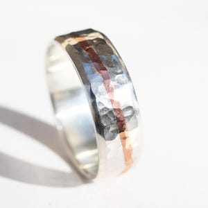 mens personalized ring, mens wedding band silver, rustic mens ring copper silver, silver wedding ring, rustic silver ring copper inlay