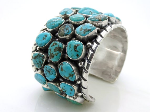 big mens cuff turquoise silver, Native American N… - image 7