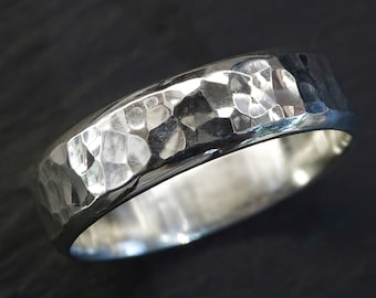 hammered silver ring for men, men&#39;s wedding band, forged engagement ring, rustic wedding band silver, silver stacking band