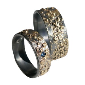 unique wedding bands gold silver, gemstone wedding ring set, matching rings his and hers, promise rings mixed metal, viking wedding rings