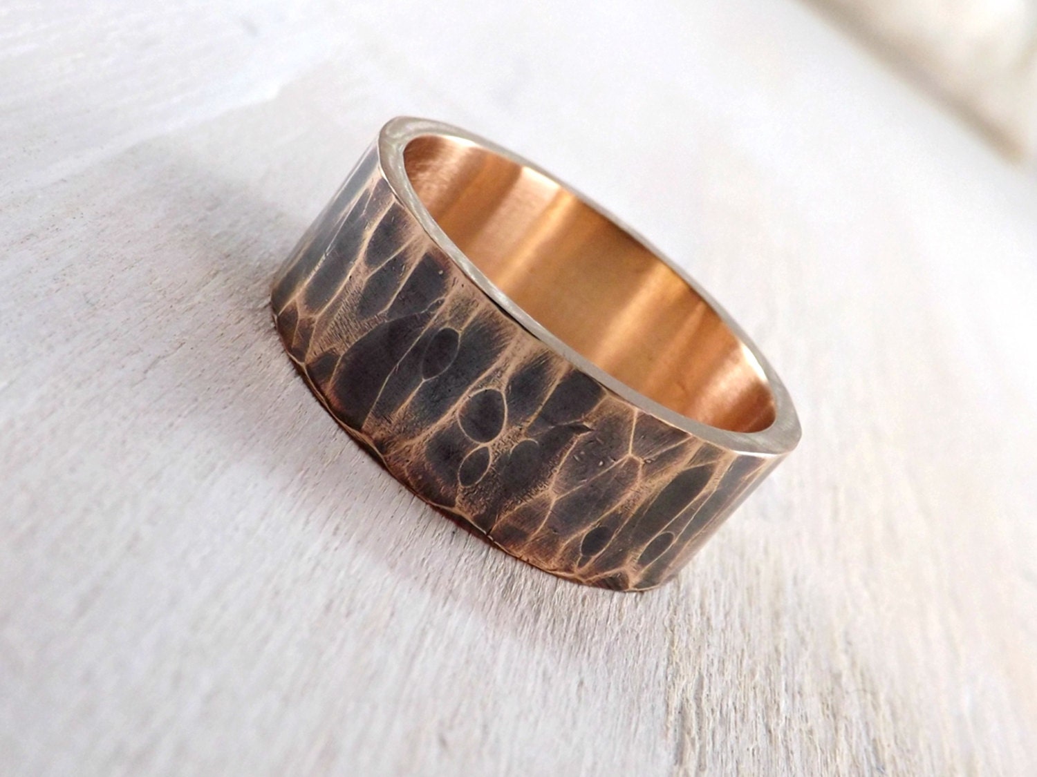 Men's Ring Bronze Hammered Bronze Ring Cool Mens Ring Etsy