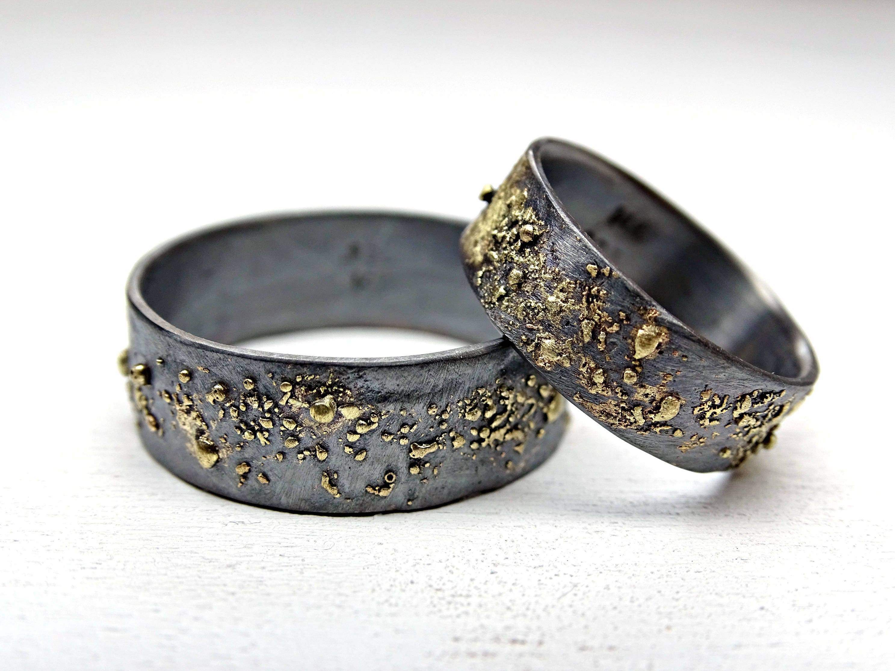 Unique Wedding Bands Gold Silver Molten Wedding Ring Set Etsy UK