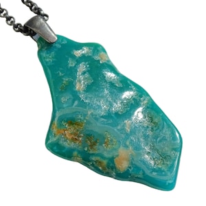raw turquoise pendant silver, mens turquoise necklace, turquoise nugget pendant, big mens pendant, anniversary gift for him Fathers Day gift
