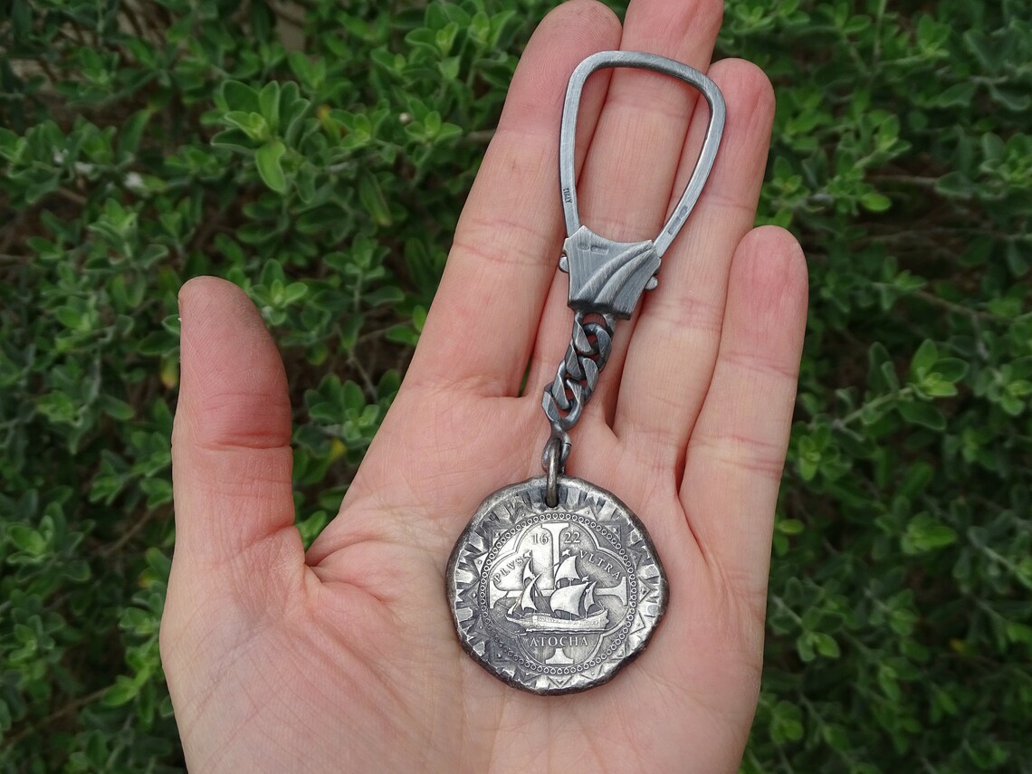 Silver Atocha Coin Keychain Silver Coin Key Chain Silver Etsy